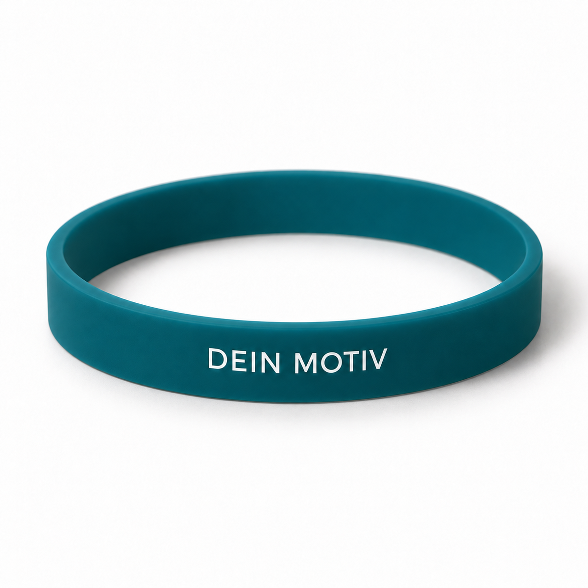 Silikonarmband in Standardbreite mit weißem Beispielmotiv „Dein Motiv“ – eigene Produktvisualisierung