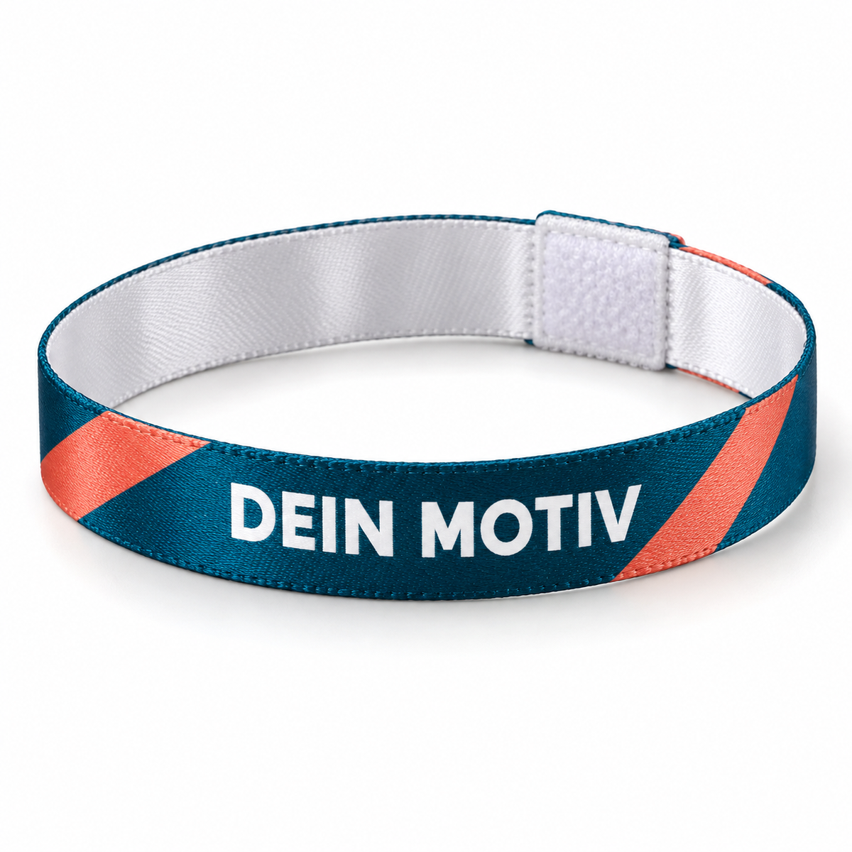 Wiederverschließbares Satin-Promotionbändchen mit Beispielaufdruck „Dein Motiv“ – eigene Visualisierung