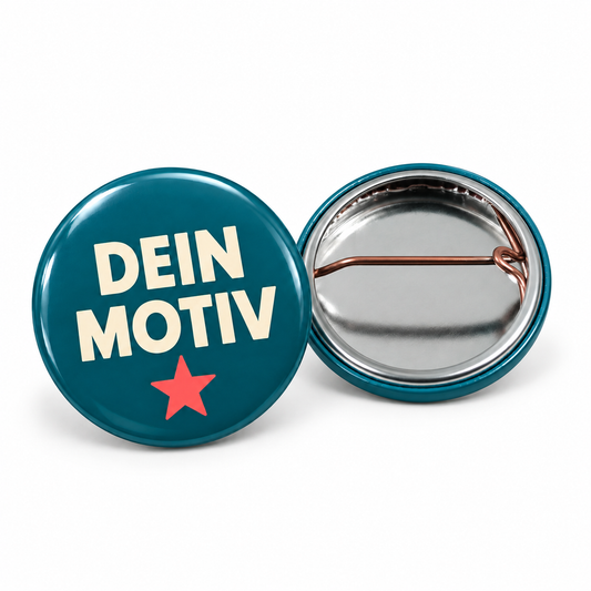 25mm Button mit Bogennadel – Vorder- und Rückseite, Produktvisualisierung