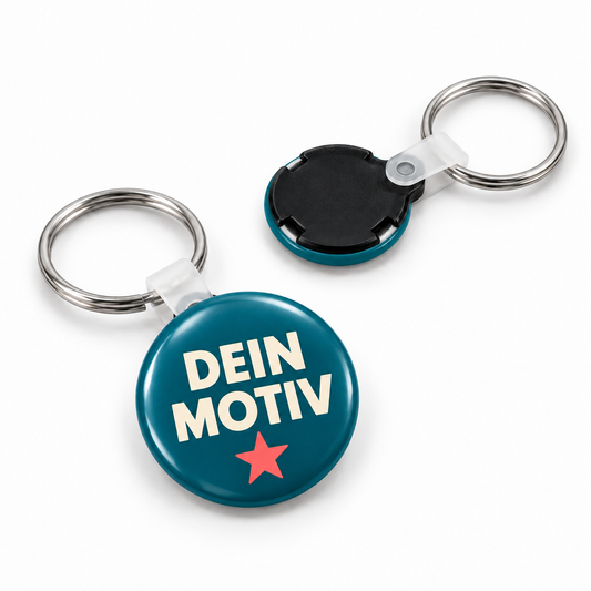 25mm Buttons mit Schlüsselring – Vorder- und Rückseite, Produktvisualisierung