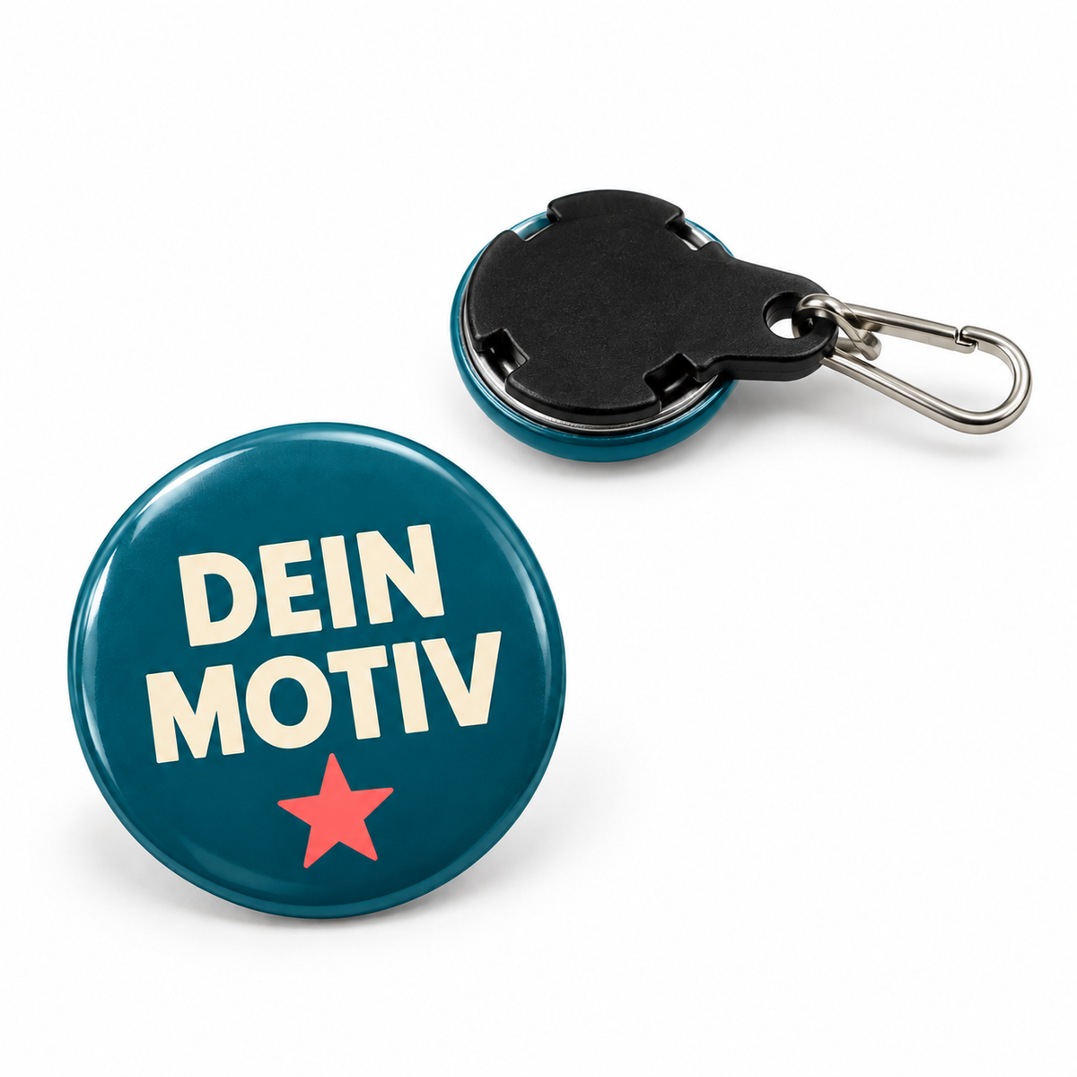 25mm Buttons mit Anhänger – Vorder- und Rückseite, Produktvisualisierung