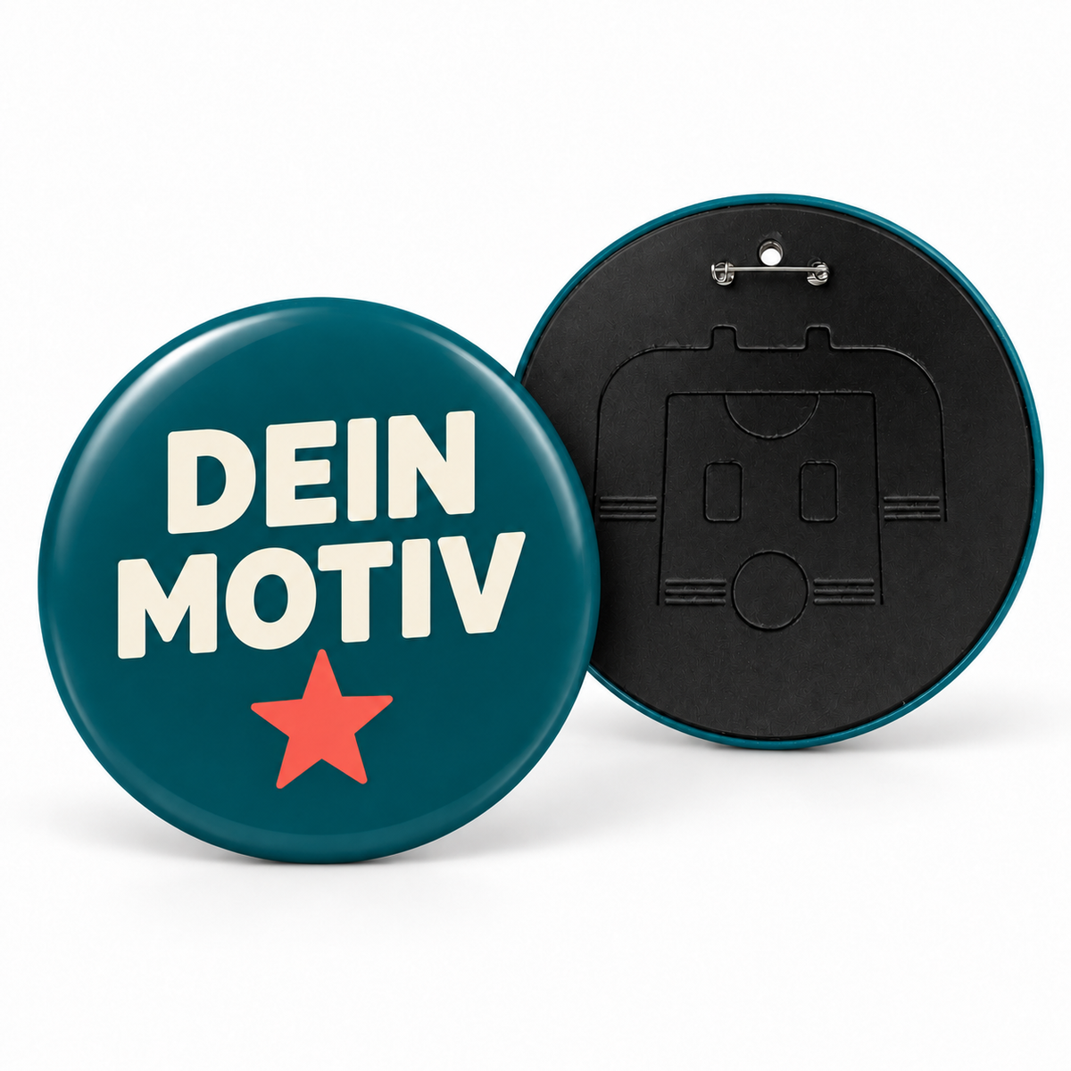 150mm Buttons mit Nadel + Klappständer – Produktvisualisierung