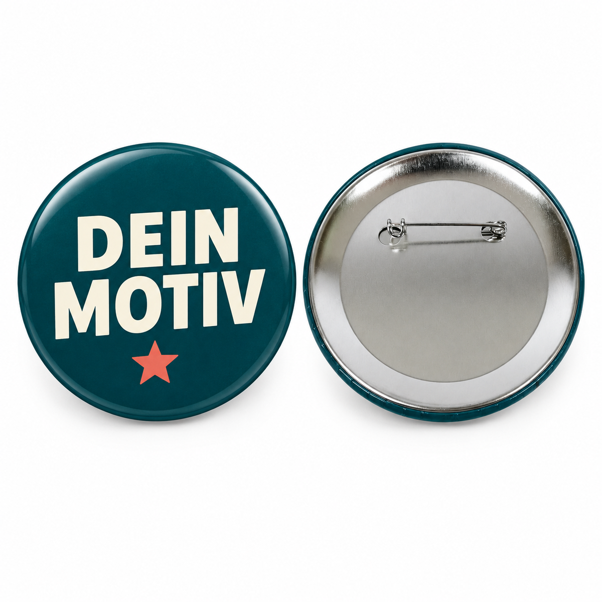 Button – Vorder- und Rückseite, 75 mm mit Nadel – Produktvisualisierung