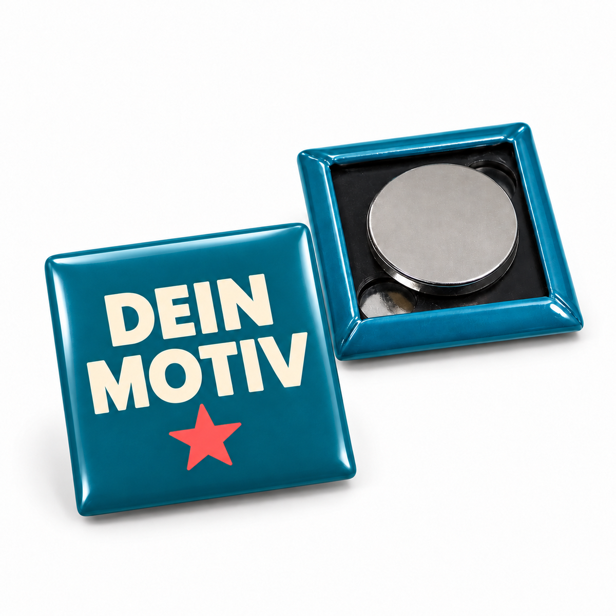 25x25mm Buttons mit Powermagnet – Vorder- und Rückseite