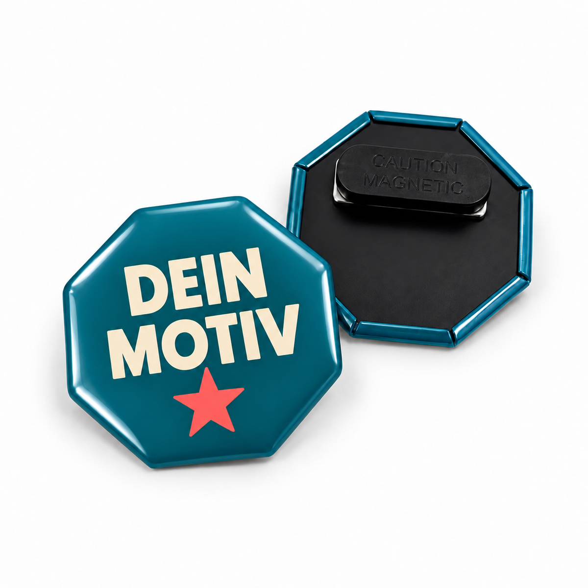 52x52mm Buttons mit Kleidungsmagnet – achteckig – Vorder- und Rückseite