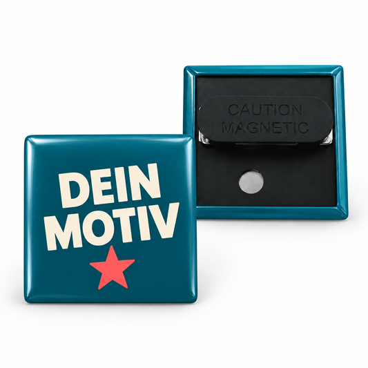 40x40mm Buttons mit Kleidungsmagnet – Vorder- und Rückseite
